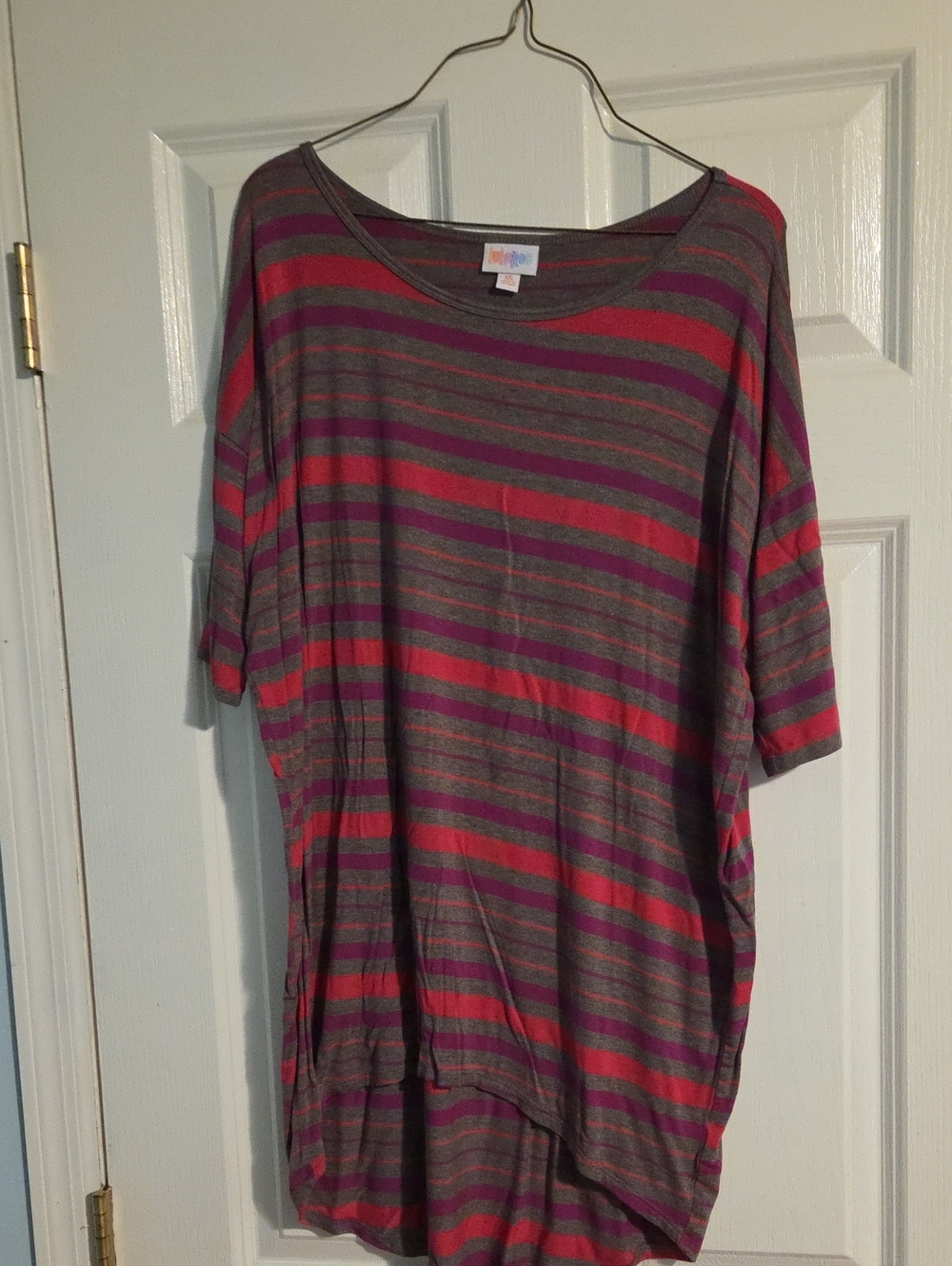 LuLaRoe Striped Tunic in Gray and Pink